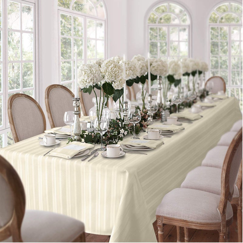 Newbridge 70 Inch Round Ivory Spring and Easter Fabric Tablecloth, Denley Satin Stripe, Heavy Weight No Iron Polyester Holiday Dining & Party Table Cover - Image 2